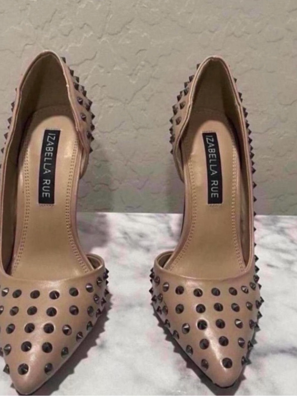 Nude Pointed-Toe Studded Pumps